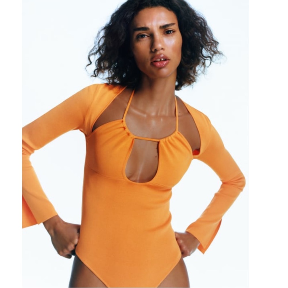 NWOT Orange Cut Out Knit Body Suit